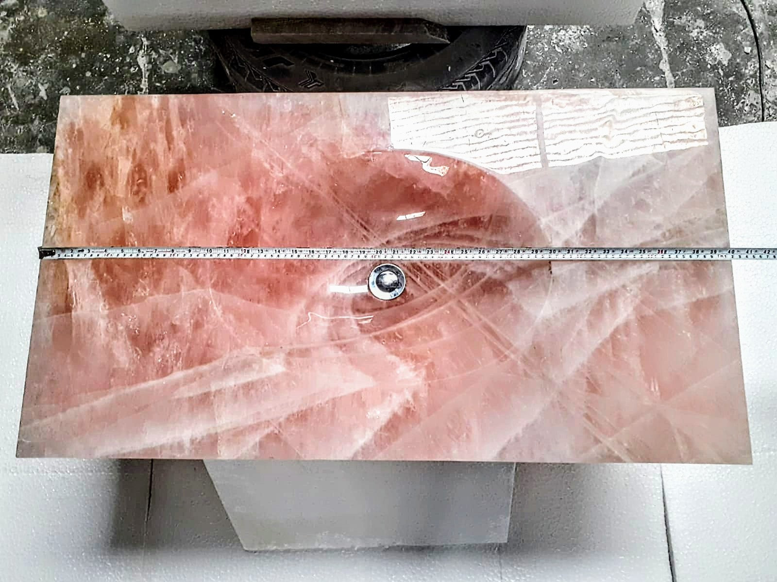 Solid Gem Grade Rose Quartz Vanity Top with Integral sink 40" x 22" deep weighs approx 260/lbs