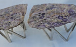 Load and play video in Gallery viewer, WILD and RARE Siberian Amethyst Table Matched Set With Stainless Steel Diamond Bases (35&quot; x 23.5&quot; x 23&quot; tall, each table) Total Length Nearly 70&quot;
