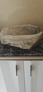 Load and play video in Gallery viewer, Hand Carved Smokey Quartz Vessel Sink 18.5&quot; x 15&quot; x 5&quot;
