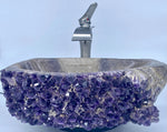 Load image into Gallery viewer, RARE Elestial Amethyst Geode Sink #007B (with amethyst stalactite flower Formation )
