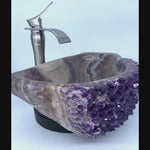 Load and play video in Gallery viewer, RARE Elestial Amethyst Geode Sink #007B (with amethyst stalactite flower Formation )
