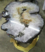 Load image into Gallery viewer, Giant Center Cut Agate Geode slab table #137 &quot;Crisantemo&quot; with custom brass base (45&quot; x 26&quot; x 19&quot;)
