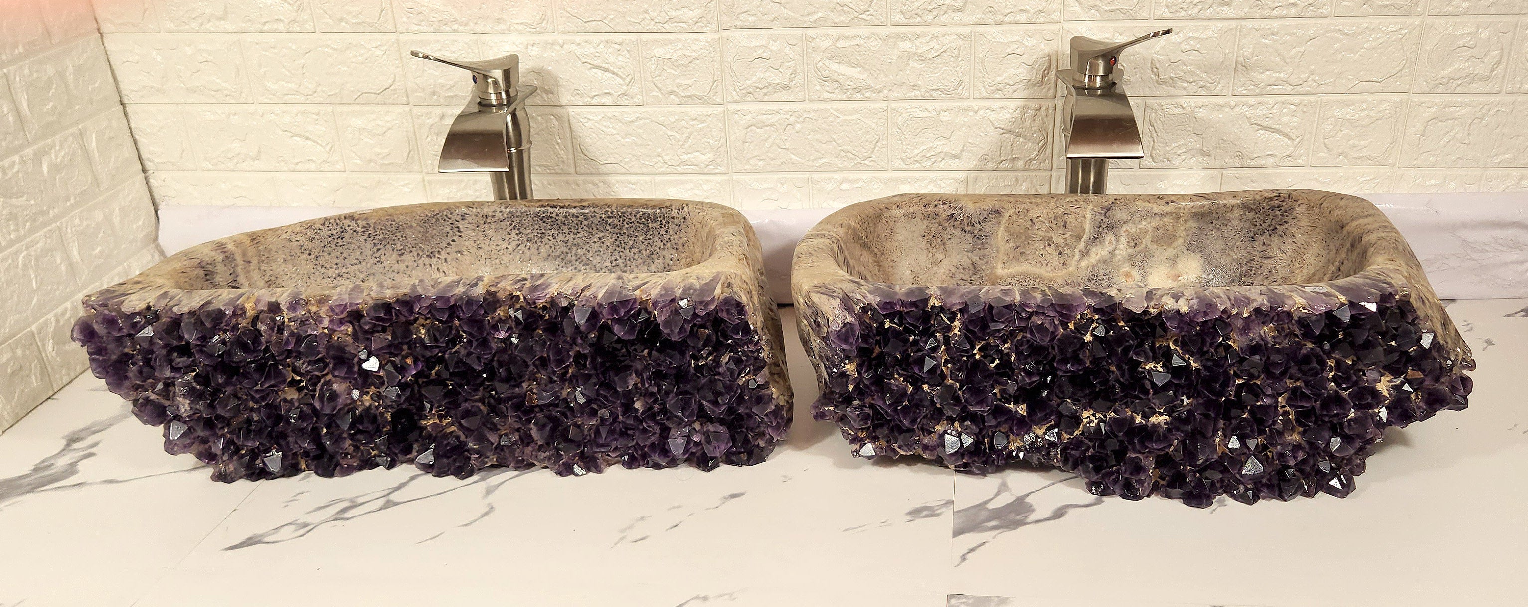 RARE Elestial Amethyst sinks Book-matched Set #002
