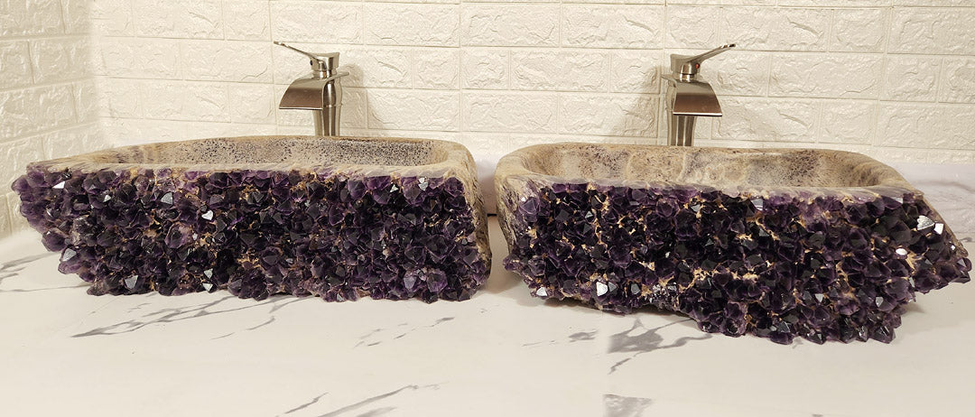 RARE Elestial Amethyst sinks Book-matched Set #002