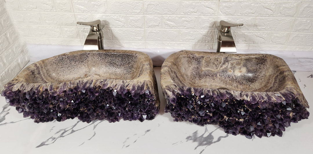 RARE Elestial Amethyst sinks Book-matched Set #002