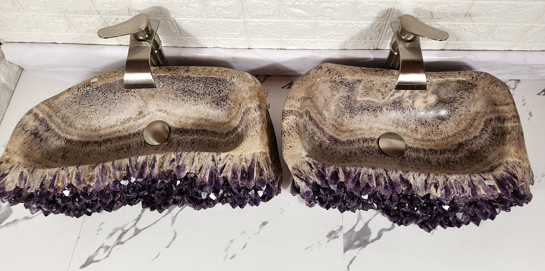 RARE Elestial Amethyst sinks Book-matched Set #002