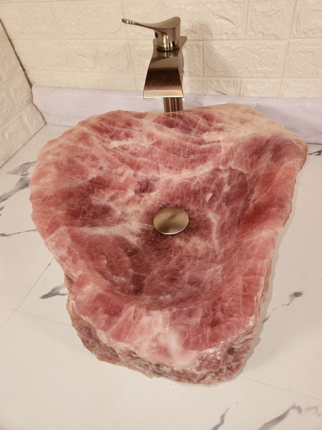 Super Extra Gem Grade Rose Quartz Heart Vessel Sink 012 23" x 18" x 6" x 120/lbs approx (Please Inquire!)