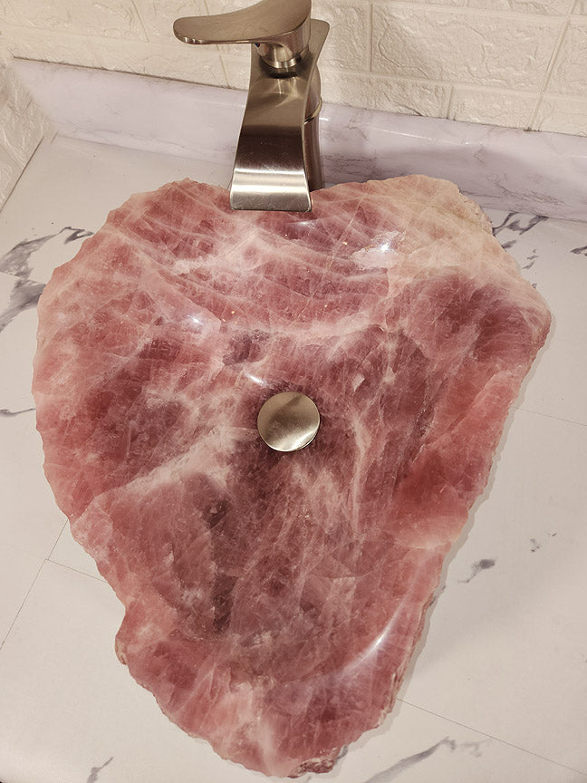 Super Extra Gem Grade Rose Quartz Heart Vessel Sink 012 23" x 18" x 6" x 120/lbs approx (Please Inquire!)