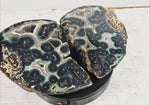 Load and play video in Gallery viewer, Split Uruguayan Blue Agate Geode Heart Set #4 {total width 23&quot; x 15&quot; tall x 50/lbs}

