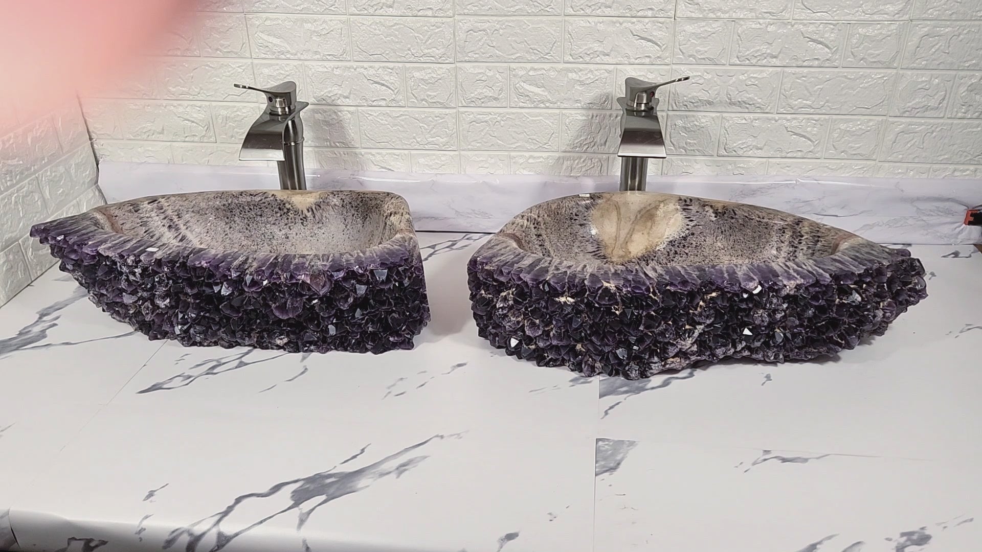 RARE Elestial Amethyst sinks Book-matched Set #001