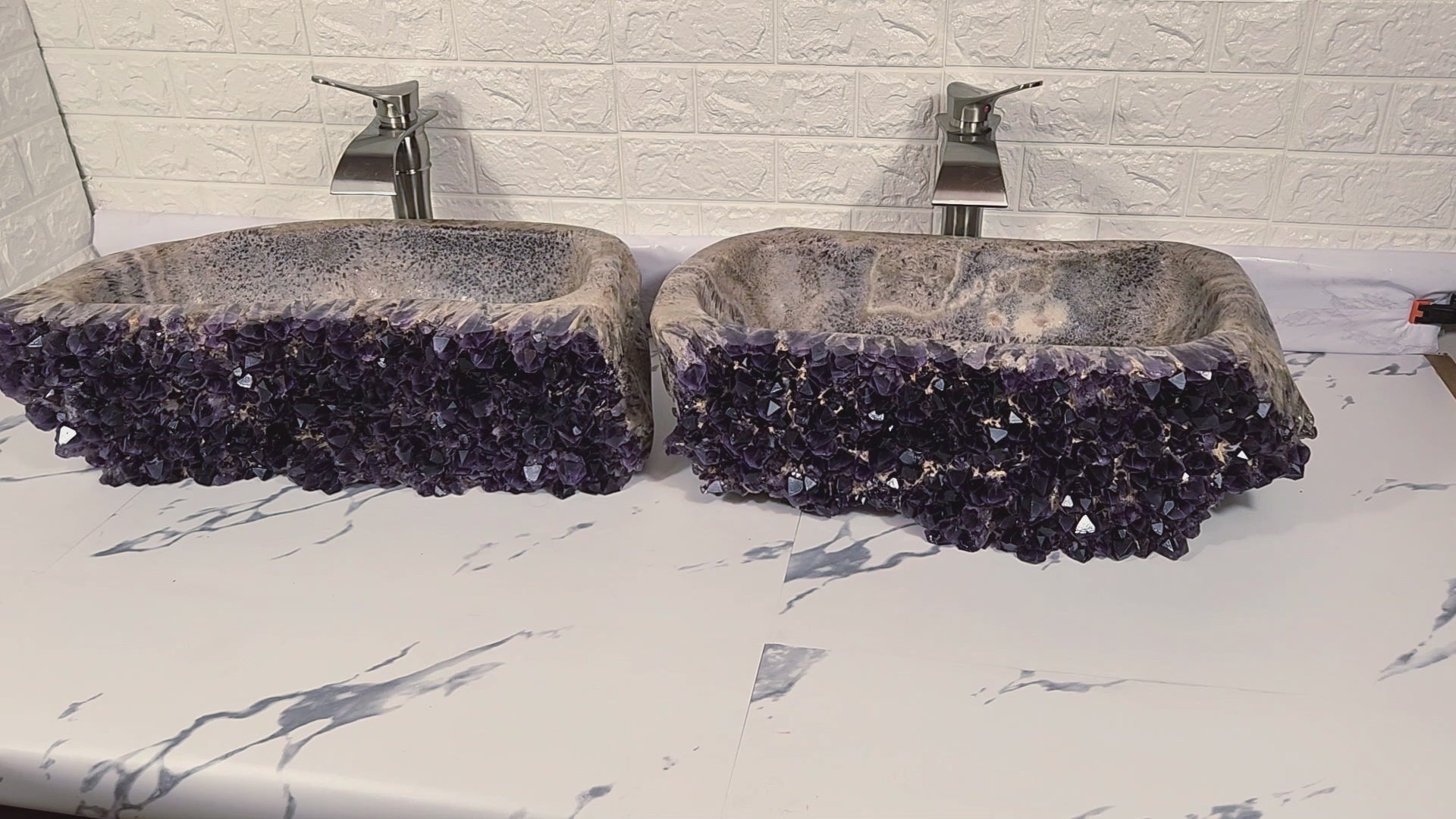 RARE Elestial Amethyst sinks Book-matched Set #002