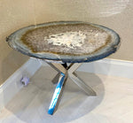 Load image into Gallery viewer, 32&quot; Giant Canter Cut Wild Blue Agate Geode Coffee Table With Custom Base
