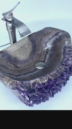 Load and play video in Gallery viewer, RARE Elestial Amethyst Geode Sink #007B (with amethyst stalactite flower Formation )
