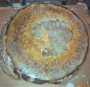 Giant Citrine Geode Table "Citrine Meteor Table" with custom brass base (36" x 34" x 18")