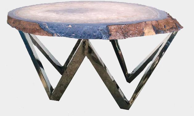 Agate Table #162 With Polished Stainless Steel Base