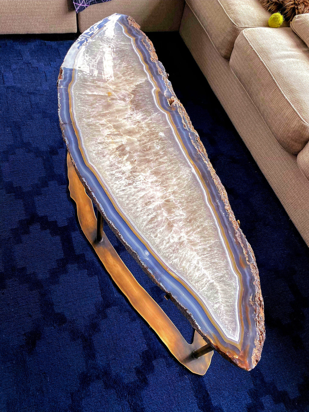 Giant Blue Agate Coffee Table #315  completed with backlights {65" x 20" x 18" tall} (SOLD)