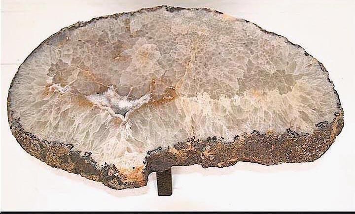Quartz Geode Table #126 with Hammered Antique Brass Base