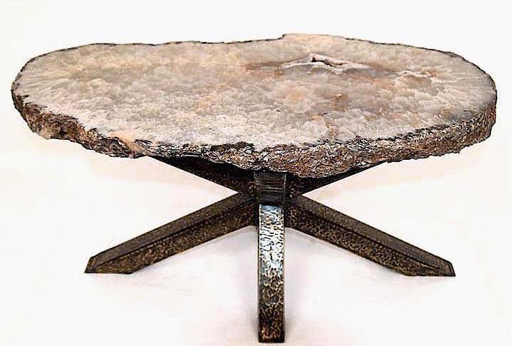 Quartz Geode Table #126 with Hammered Antique Brass Base