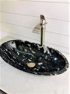Black Oval Fossil Marble Sink #5A-EH 20" x 12" x 7" tall free shipping {SPRING CLEARANCE SALE!}