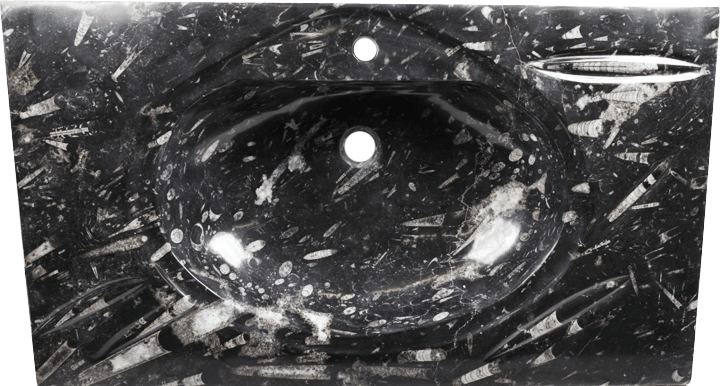 Black Fossil Marble Vanity Top Sink #1D -EH (36" x 22") {Contact For Price}