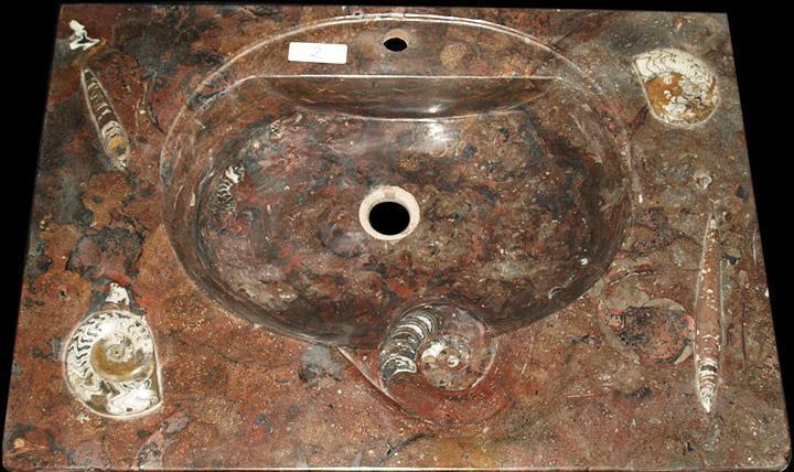 Red Fossil Marble Sink #2E-EH