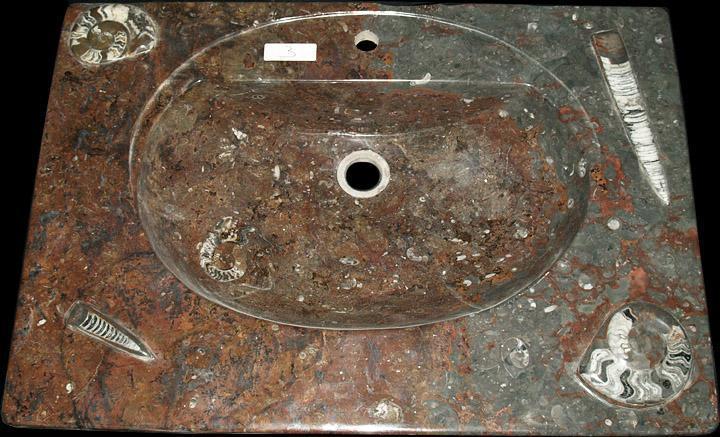 Red Fossil Marble Sink #2F-EH