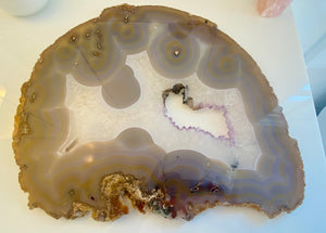 Giant Agate Slice #26A-EH With amethyst crystals pocket (21" x 18 1/2" x 3/8 Thick)