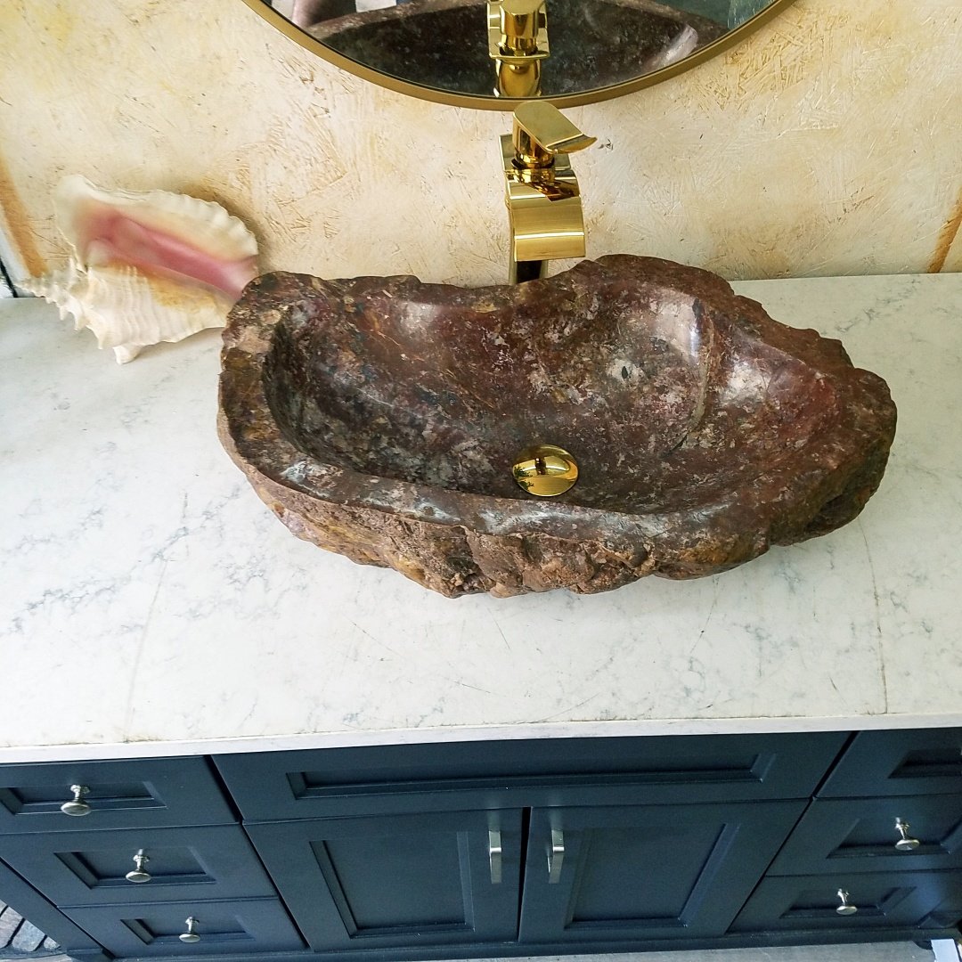 Blood Jasper Gem Stone Sink With Opal #1A-EH (25" x 15 1/2" x 6" Tall)