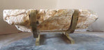 Load image into Gallery viewer, Petrified Wood Coffee Table &quot;Black Pine&quot; 49&quot; x 44&quot; x 18&quot; tall, Solid Brass Base
