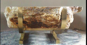 Petrified Wood Coffee Table "Black Pine" 49" x 44" x 18" tall, Solid Brass Base