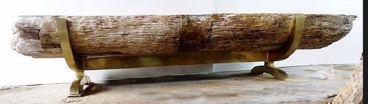 Petrified Wood Coffee Table W/Cracked crystal resin 94" x 34" x 18" tall,  Solid Brass 