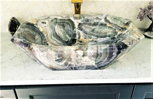 Solid Amethyst Purple Onyx Sink Octagonal #011 [Stunning colors and patterns](25” x 18” x 6” tall x 140/lbs) NOT MOSAIC!