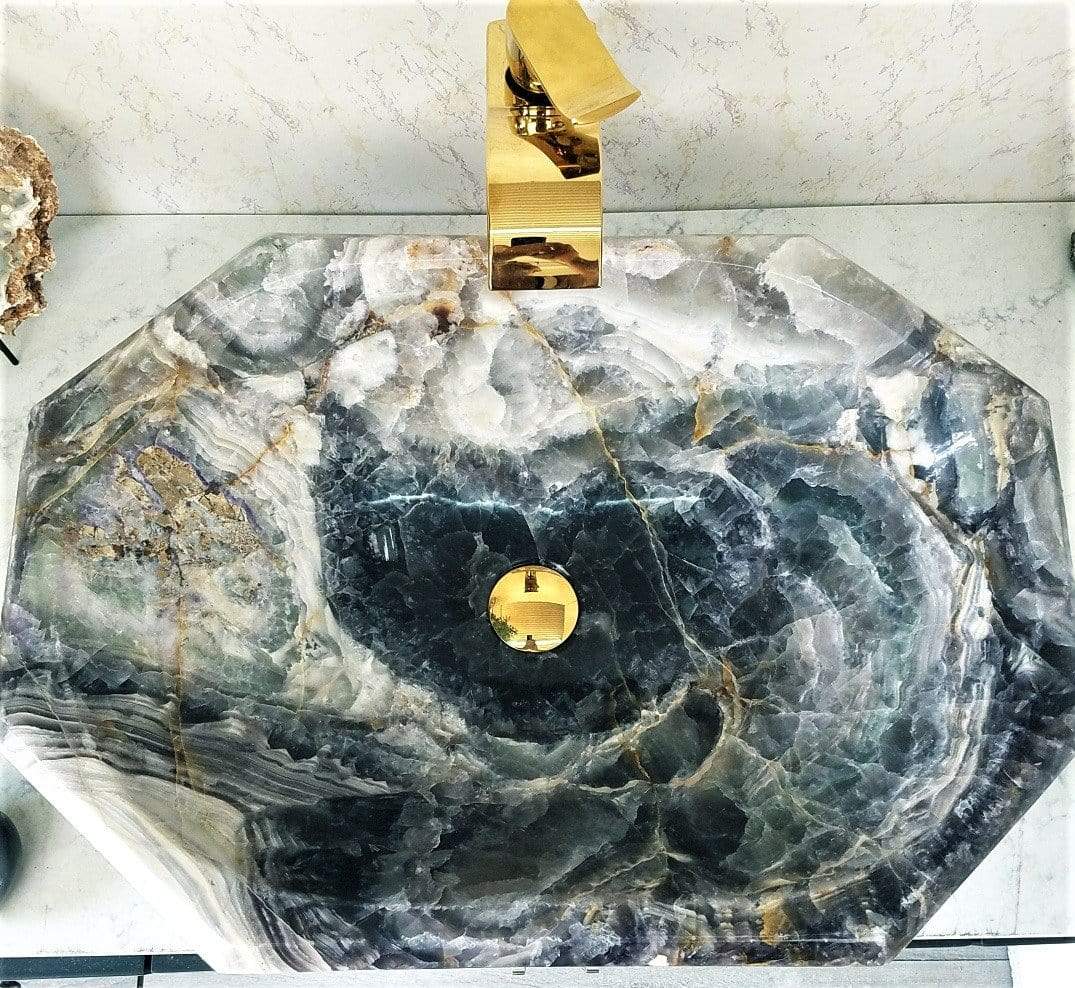 Solid Amethyst Purple Onyx Sink Octagonal #012 [Stunning colors and patterns] (25” x 18” x 6” tall x 140/lbs) NOT MOSAIC!