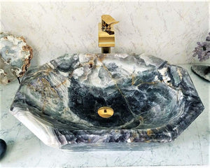 Solid Amethyst Purple Onyx Sink Octagonal #012 [Stunning colors and patterns] (25” x 18” x 6” tall x 140/lbs) NOT MOSAIC!