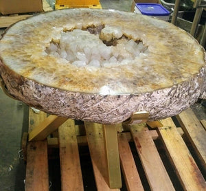 Giant Citrine Geode Table "Citrine Meteor Table" with custom brass base (36" x 34" x 18")